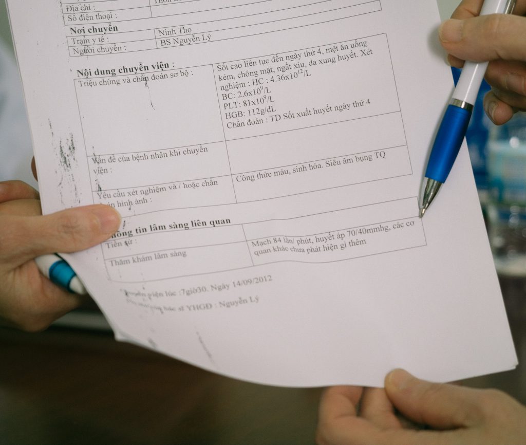 Proforma for patient referrals from primary care, at a primary healthcare pilot site in Khanh Hoa province