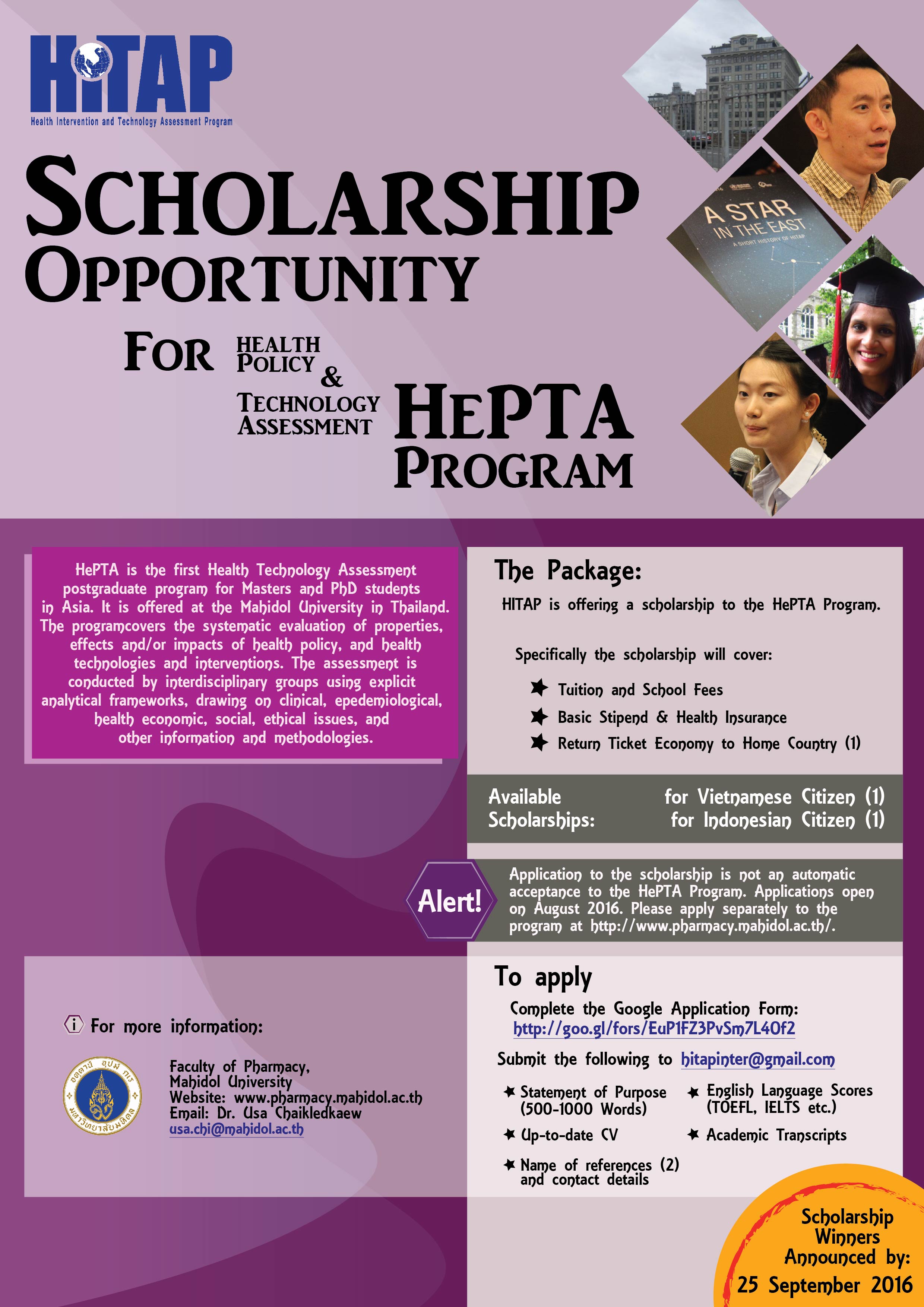 Postgraduate scholarship opportunity for Indonesian